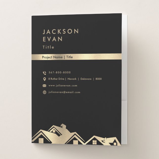 Professional Black & Gold Client Real Estate Pocket Folder (Front)