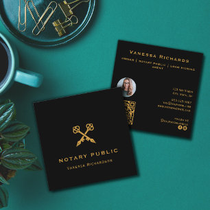 Professional Black & Gold Crossed Pens QR Code Square Business Card