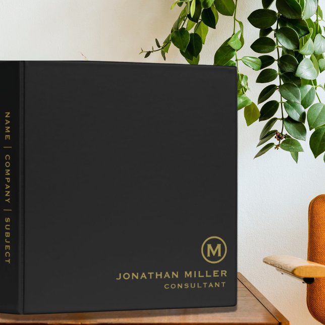 Professional Black Gold Custom Monogram 3 Ring Binder (Creator Uploaded)