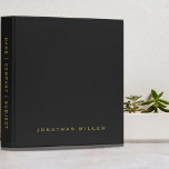 Professional Black Gold Custom Name 3 Ring Binder<br><div class="desc">Modern professional binder features a minimal design in a black and gold color palette. Custom name presented in the lower thirds, in stylish simple font and custom name, company or subject on the spine. Shown with a custom name on the front in traditional typography, this personalized business binder is designed...</div>