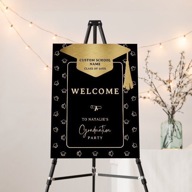 Professional Black & Gold Graduation Welcome Sign (In Situ (Stand))