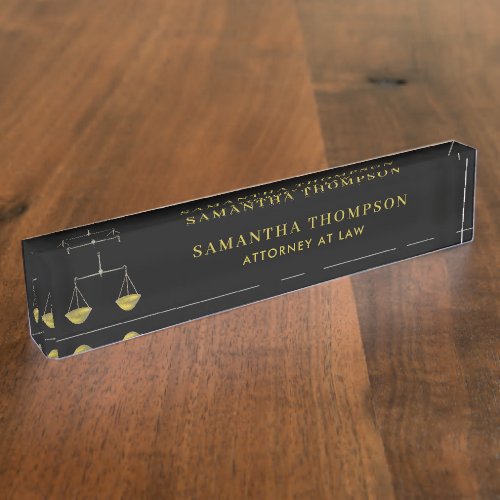 Professional Black  Gold Lawyer Attorney Scale Desk Name Plate