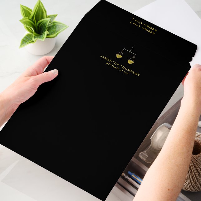 Professional Black & Gold Lawyer Attorney Scale Envelope Mailers (Desk)