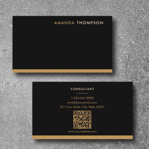 Professional Black Gold Luxury Minimalist QR Code  Business Card