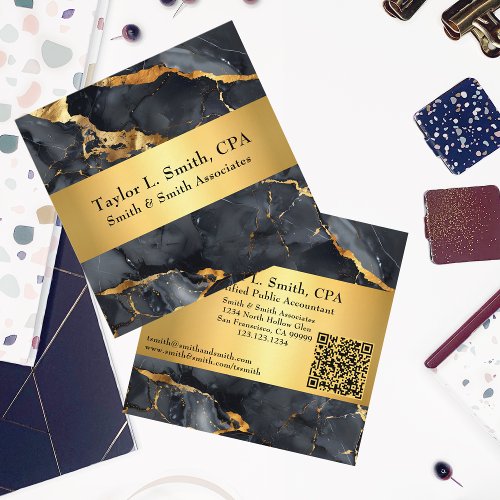Professional Black  Gold Marbled CPATemplate  Square Business Card
