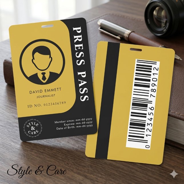 Professional Black Gold Media Pass Photo Barcode Badge (Professional Black Gold Media Pass Photo Barcode Badge)