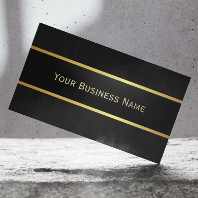 Professional Black & Gold Metal Border Dark Wood Business Card | Zazzle