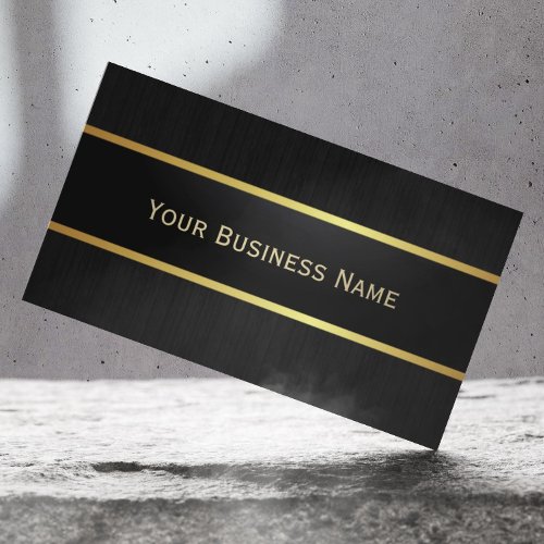 Professional Black  Gold Metal Border Dark Wood Business Card