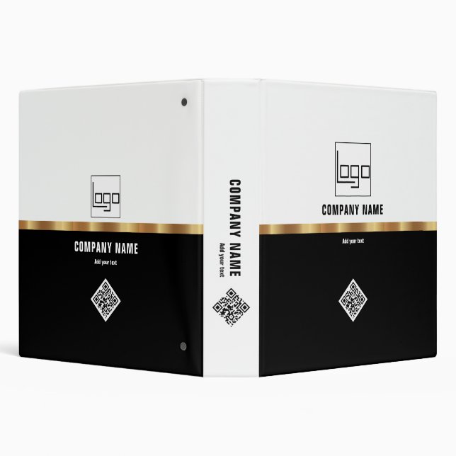 Professional Black Gold Minimal QR Code Business 3 Ring Binder (Background)