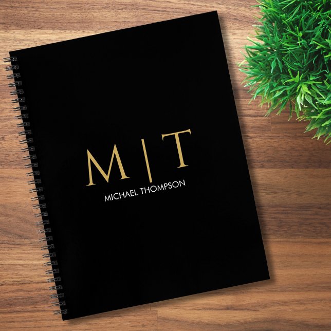 Professional Black Gold Modern Monogrammed  Notebook (Creator Uploaded)