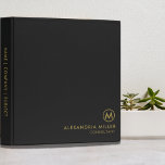 Professional Black Gold Monogram<br><div class="desc">Modern professional binder features a minimal design in a black and gold color palette. Custom monogram initial name and title presented in the lower thirds, in stylish simple font and custom name, company or subject on the spine. A modern minimalist binder for home or office, a simple modern monogrammed binder...</div>