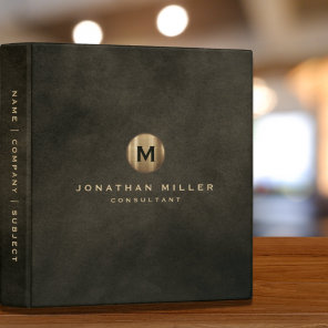 Professional Black Gold Monogram 3 Ring Binder