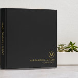 Professional Black Gold Monogram 3 Ring Binder<br><div class="desc">Modern professional binder features a minimal design in a black and gold color palette. Custom monogram initial name and title presented in the lower thirds, in stylish simple font and custom name, company or subject on the spine. A modern minimalist binder for home or office, a simple modern monogrammed binder...</div>