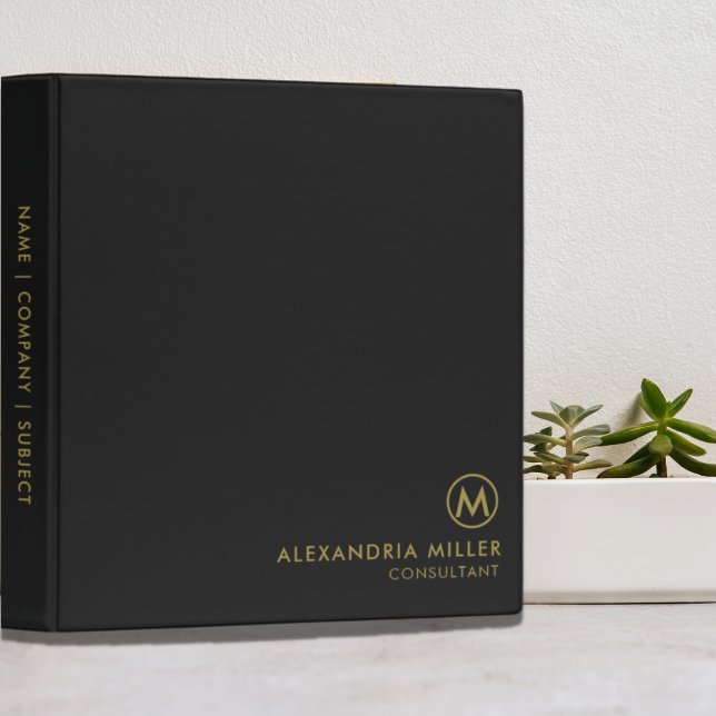 Professional Black Gold Monogram 3 Ring Binder (Creator Uploaded)