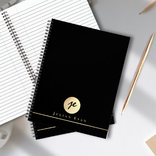 Professional Black Gold Monogram Executive Spiral Notebook