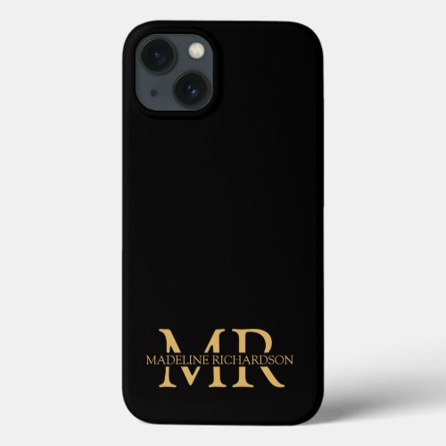 Professional Black Gold Monogram Name Initials iPhone 13 Case