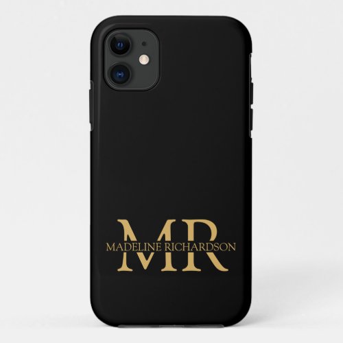 Professional Black Gold Monogram Name Initials iPhone 11 Case