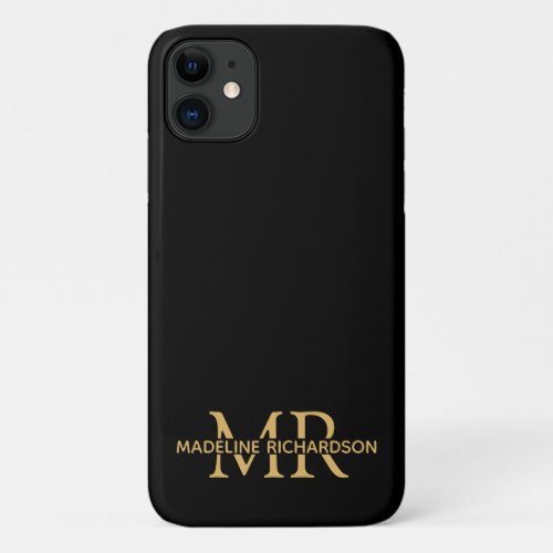 Professional Black Gold Monogram Name Initials iPhone 11 Case