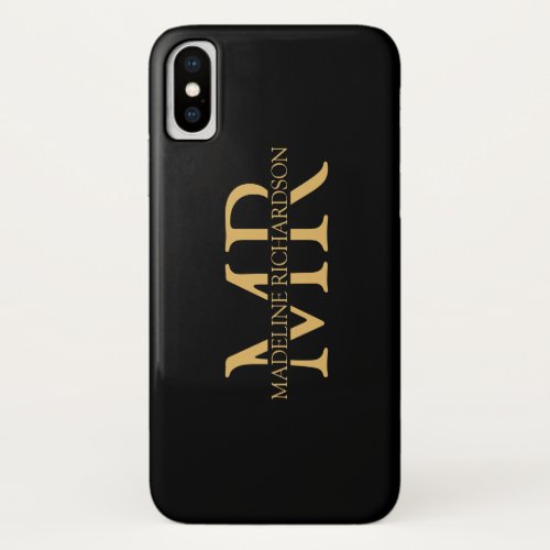 Professional Black Gold Monogram Name Initials iPhone X Case