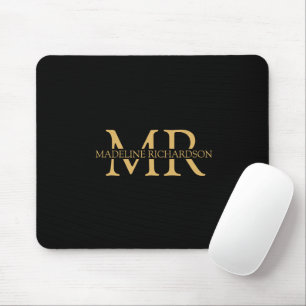Professional Black Gold Monogram Name Initials Mouse Pad