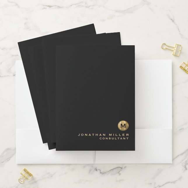 Professional Black Gold Monogram Pocket Folder (In Situ)