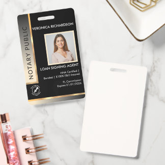 Professional Black & Gold Notary Photo ID Badge