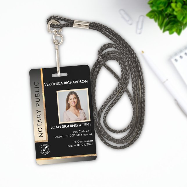 Professional Black & Gold Notary Photo ID Badge (Creator Uploaded)