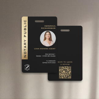 Professional Black & Gold Notary QR Code Photo ID  Badge
