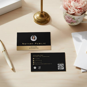 Professional Black Gold Photo Notary Business QR Card