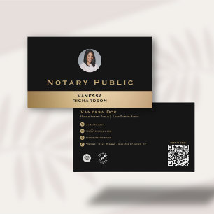 Professional Black Gold Photo Notary Business QR Card