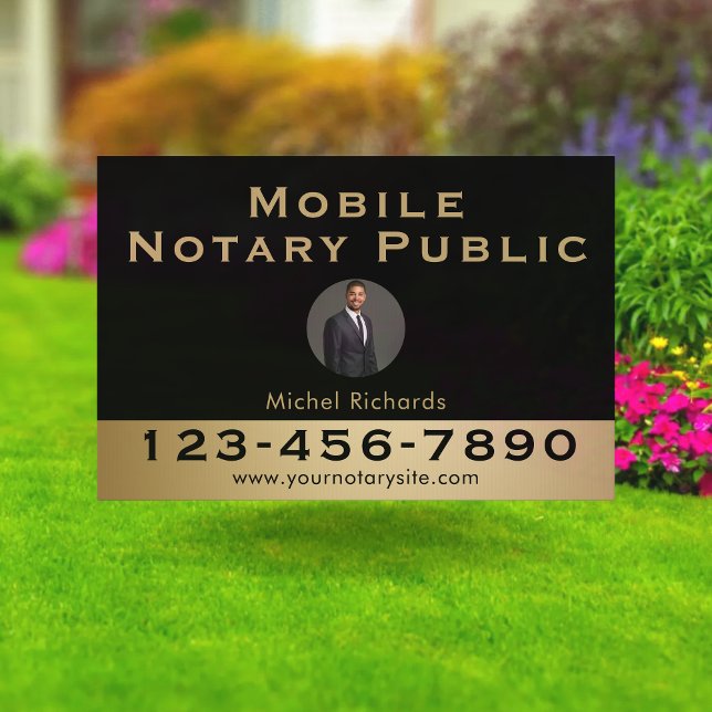 Professional Black Gold Photo Notary Business Yard Sign (Creator Uploaded)