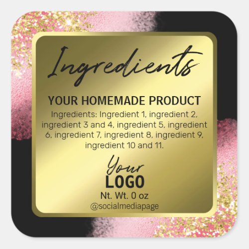 Professional Black Gold Pink Ink Ingredient Labels