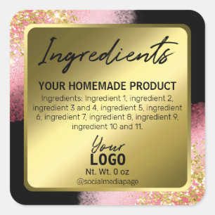 Professional Black Gold Pink Ink Ingredient Labels