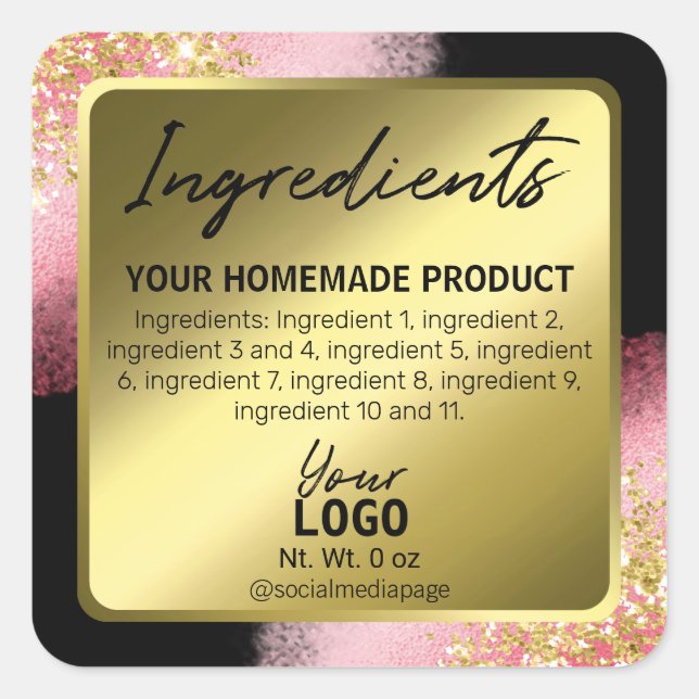 Professional Black Gold Pink Ink Ingredient Labels (Front)