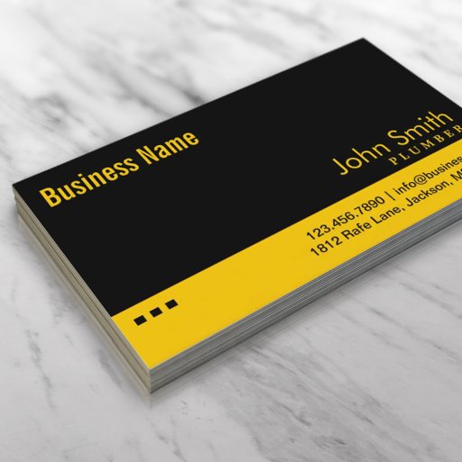 Customizable Plain Black & Yellow Plumber Business Card