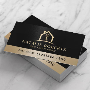 Professional Black & Gold Real Estate Agent Business Card