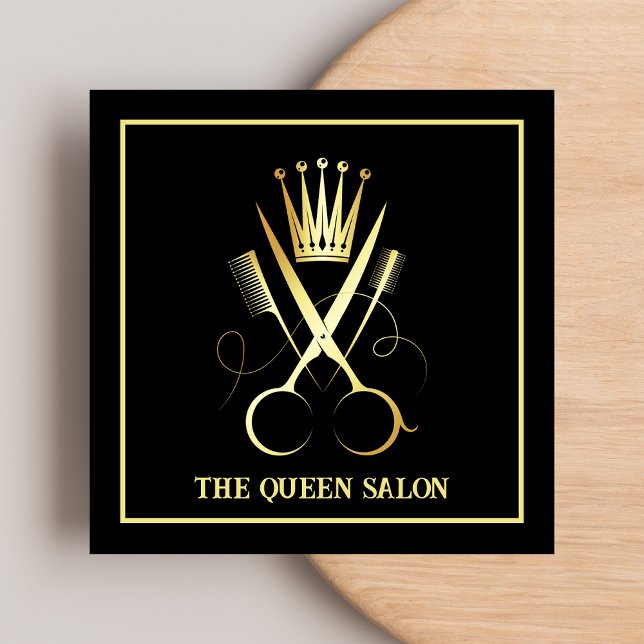 Professional Black & Gold Scissor Hairdresser  Square Business Card (Creator Uploaded)