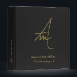 Professional Black Gold Script Monogram 3 Ring Binder<br><div class="desc">Modern professional binder features a minimal design in a black and gold color palette. Custom monogram script initials name and title presented in stylish simple font and custom name, company or subject on the spine. A modern minimalist binder for home or office, a simple modern monogrammed binder for your workspace....</div>