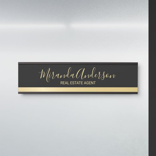 Professional Black  Gold with Modern Script Name Door Sign