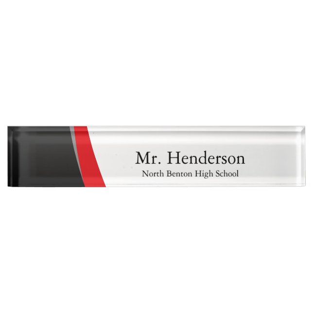 Professional Black Gray and Red Teacher Desk Name Plate (Front)