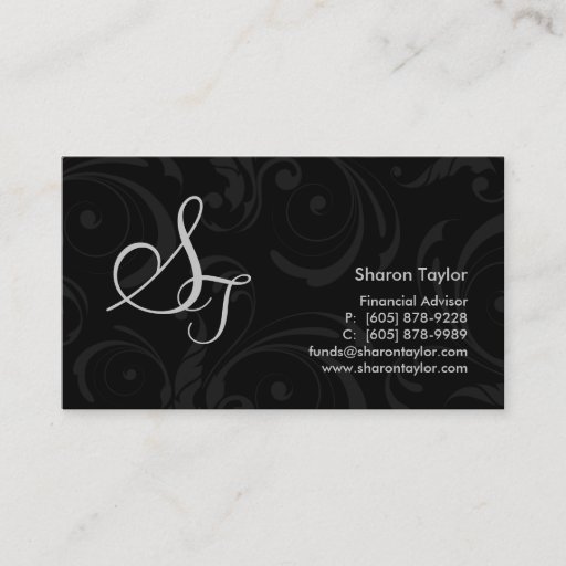 Customizable Professional Black & Gray Business Card Swirls