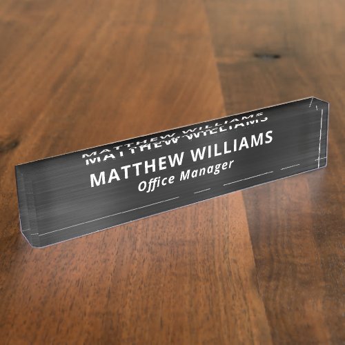 Professional Black Gray Faux Metal Custom Desk Name Plate