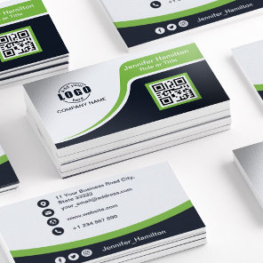 Professional Black Green add your Logo QR Code Bus Business Card