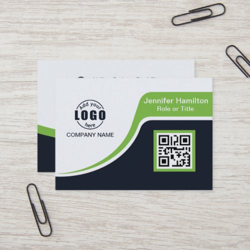 Professional Black Green add your Logo QR Code Bus Business Card