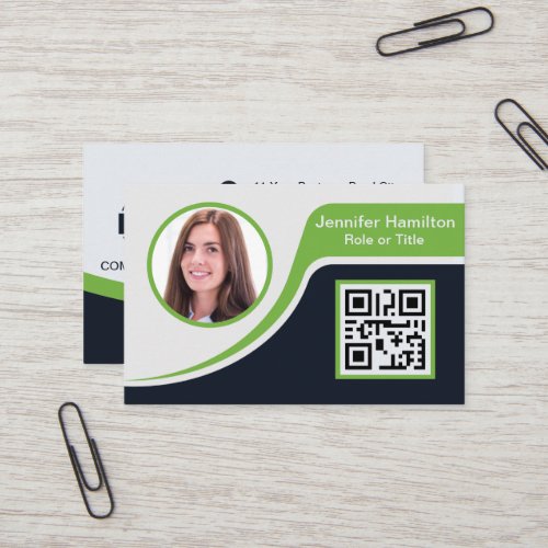 Professional Black Green add your Logo QR Code Business Card