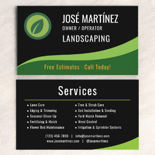 Professional Black Green Landscaping Lawn Care Business Card