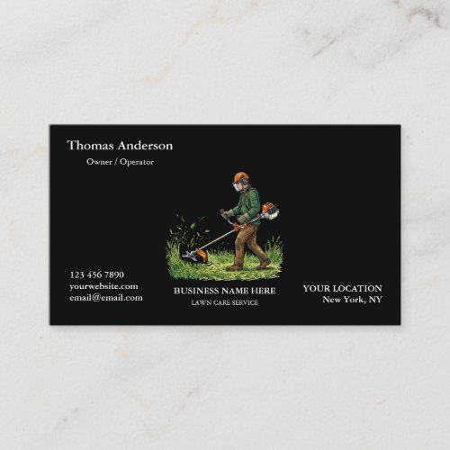 Professional Black Green Lawn Care and Service Business Card
