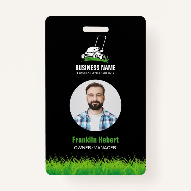 Professional Black Green Lawn Care & Landscaping Badge (Front)