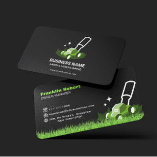 Professional Black Green Lawn Care & Landscaping Business Card