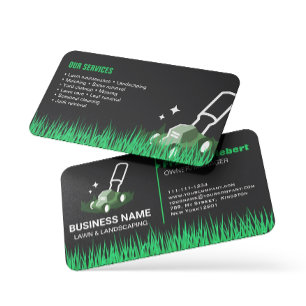 Professional Black Green Lawn Care & Landscaping Business Card